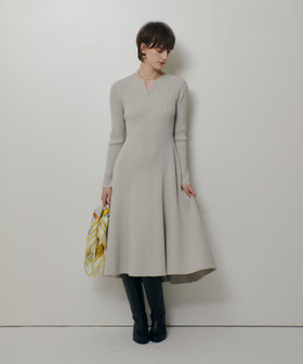 コンシールフロントマチフレアリブワンピース