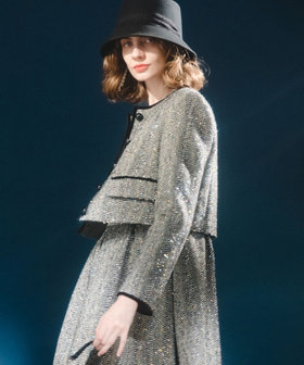 【LOULOU WILLOUGHBY】LINTONラメツイードショートジャケット