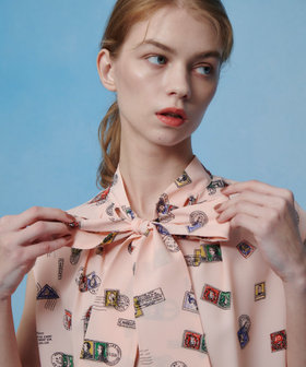 LOULOU WILLOUGHBY】ホースジオメトリックプリントシャツワンピース