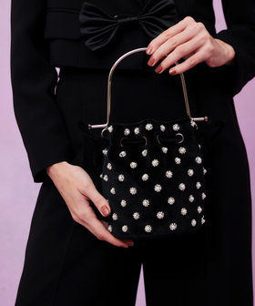 ロラライハリス♡ブラックベロア♡刺繍のワンハンドル巾着バッグ ロラライハリス♡ブラックベロア♡刺繍のワンハンドル巾着バッグ