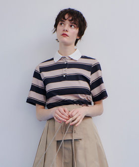 【試着のみ】バウムウンドヘルガーデン　ブルーストライプシャツ BAUM UND PFERDGARTEN(バウムアンドヘルガーデン)】 BORDER POLO