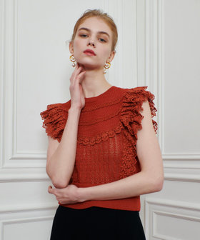 LOULOU WILLOUGHBY】レースフリルニットプルオーバー