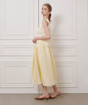 LOULOU WILLOUGHBY ウールシルクフロント釦スカート 2 ネイビー