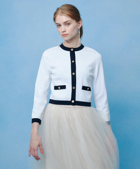 ◇【LOULOU WILLOUGHBY】バイカラーコンパクトカーディガン