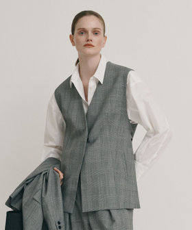 ポプリンチェックスリットジレ