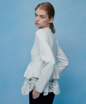 【LOULOU WILLOUGHBY】レースレイヤーペプラムカーディガン