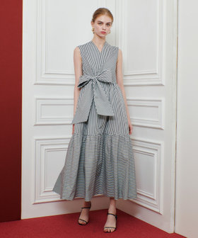 LOULOU WILLOUGHBY リネン100% 麻 ストライプ ワンピース allureville ワンピース リネンライクオックスラップワンピース