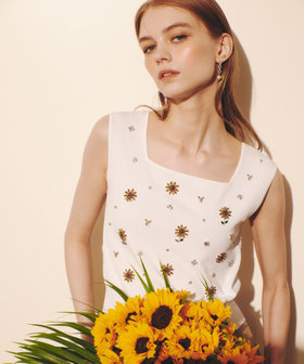WEB 一部店舗限定【LOULOU WILLOUGHBY】サンフラワービジュータンクトップ