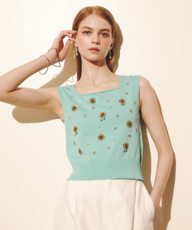 WEB 一部店舗限定【LOULOU WILLOUGHBY】サンフラワービジュータンクトップ