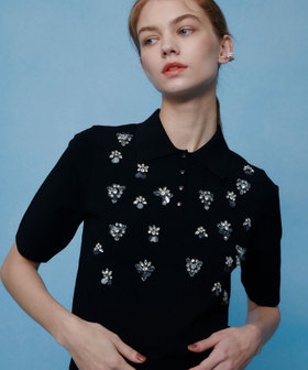 【LOULOU WILLOUGHBY】フラワービジューポロ