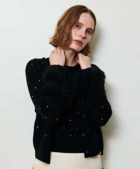 エンブロイダリードットファーカフスカーディガン