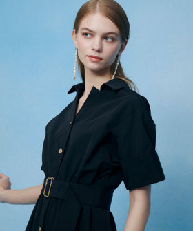 【LOULOU WILLOUGHBY】ナイロンコットンクロスシャツワンピース