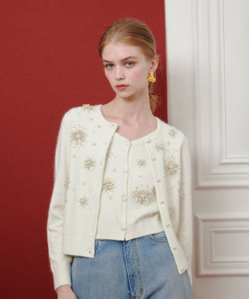 HOUSE OF LOTUS モチーフビーズカーディガン HOUSE OF LOTUS ビーズ刺繍 カーディガン