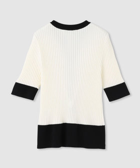 LOULOU WILLOUGHBY】バイカラーキーネック5分袖カーディガン