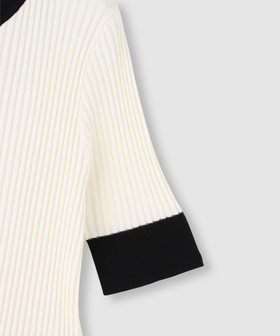 ◇ 【LOULOU WILLOUGHBY】バイカラーキーネック5分袖カーディガン