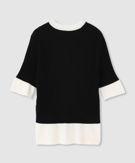 ◇ 【LOULOU WILLOUGHBY】バイカラーキーネック5分袖カーディガン