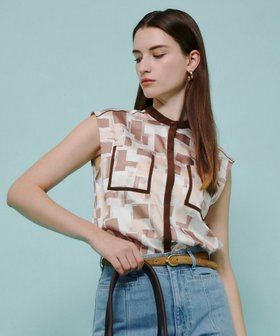 美品PHOTOCOPIEU シルクブラウス　MELINA セリーヌ CELINE チェーンプリントシルクブラウス 2C008067I