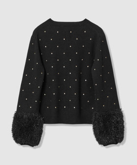 エンブロイダリードットフェイクファーカフスカーディガン|allureville