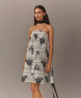 【LOULOU WILLOUGHBY】SILK COフラワーチェックワンピース