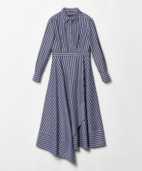 アルアバイル　24SS ストライプアシメフレアシャツワンピース allureville（アルアバイル）の「ストライプアシメフレアシャツ