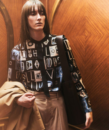 パッチワークプリントボウブラウス