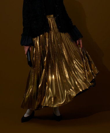 メタリック切替プリーツスカート