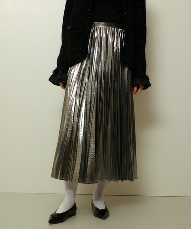 メタリック切替プリーツスカート