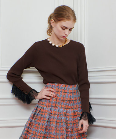 【LOULOU WILLOUGHBY】スリーブヘムレースプルオーバー