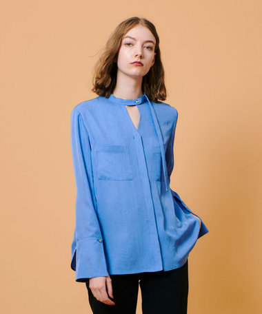 allureville◆半袖ブラウス/2/コットン/BLU/無地/202220-13-230-61-020 trim_ofalv_itemda8c1106d79611e
