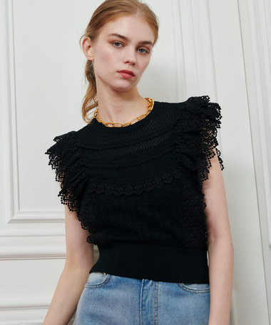 【LOULOU WILLOUGHBY】レースフリルニットプルオーバー