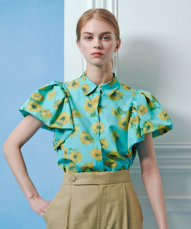  WEB 一部店舗限定【LOULOU WILLOUGHBY】サンフラワープリントバルーンスリーブシャツ