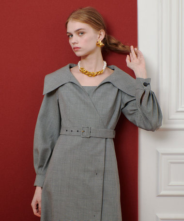 【LOULOU WILLOUGHBY】Ｗ先染めセーラーカラーワンピース