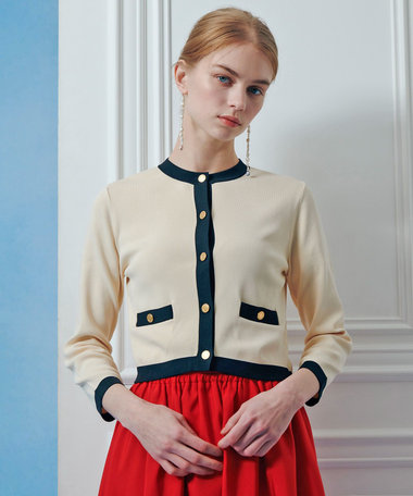 ◇【LOULOU WILLOUGHBY】バイカラーコンパクトカーディガン