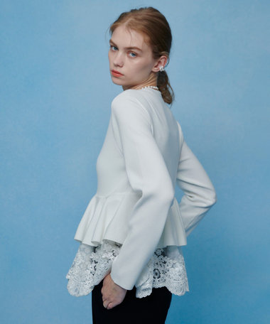 【LOULOU WILLOUGHBY】レースレイヤーペプラムカーディガン
