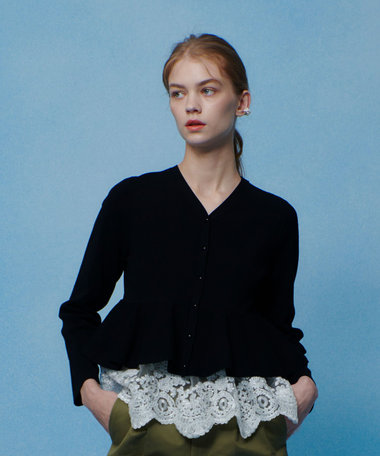 【LOULOU WILLOUGHBY】レースレイヤーペプラムカーディガン