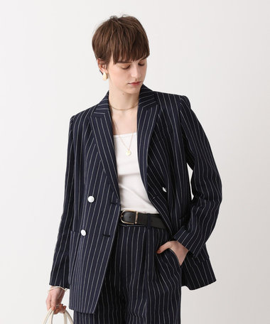 リネンストライプダブルジャケット