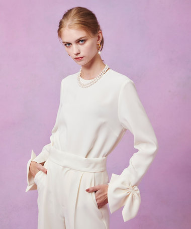 【LOULOU WILLOUGHBY】ダブルクロス袖リボンブラウス