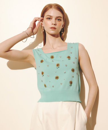 WEB 一部店舗限定【LOULOU WILLOUGHBY】サンフラワービジュータンクトップ