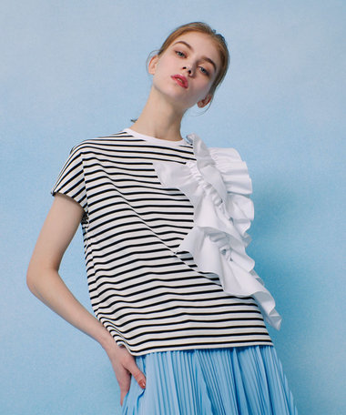 【LOULOU WILLOUGHBY】ギャザーレイヤーＴシャツ