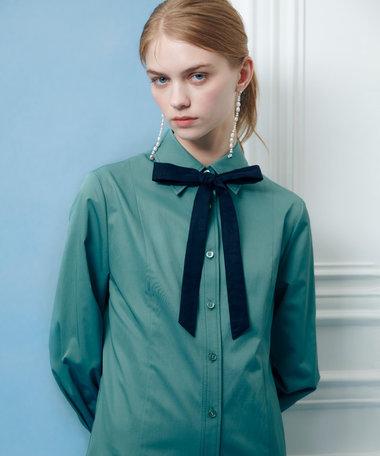 【LOULOU WILLOUGHBY】メモリーツイルティアードシャツワンピース