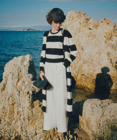 【LOULOU WILLOUGHBY】カノコワイドボーダーカーデワンピース