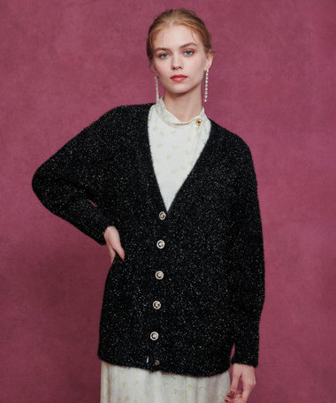 新品タグ付29,500Baserange Loulou カーディガン ブラウン系 ◇【LOULOU WILLOUGHBY】バイカラーコンパクトカーディガン