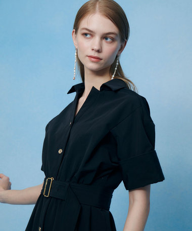 【LOULOU WILLOUGHBY】ナイロンコットンクロスシャツワンピース