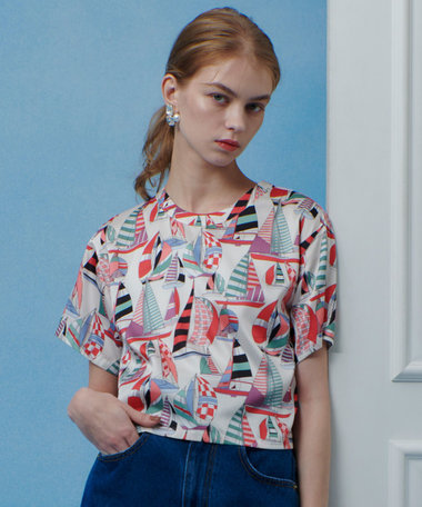 新品未使用　allureville 幾何学柄 バイカラー 総柄　M　ブラウス 新品未使用 allureville 幾何学柄 バイカラー 総柄 M ブラウス マップ