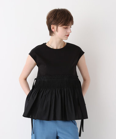 刺繍プリーツペプラムプルオーバー