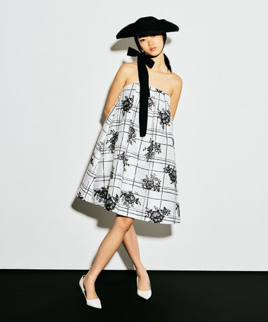 【LOULOU WILLOUGHBY】SILK COフラワーチェックワンピース