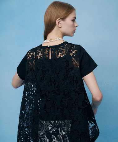 【LOULOU WILLOUGHBY】レースドッキングロングＴシャツ