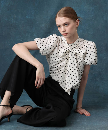 美品　ルルウィルビー　総柄ブラウス グリーン×ブラック　ドット　チェック シャツ/ブラウス｜トップス｜NEW ARRIVALS｜LOULOU WILLOUGHBY