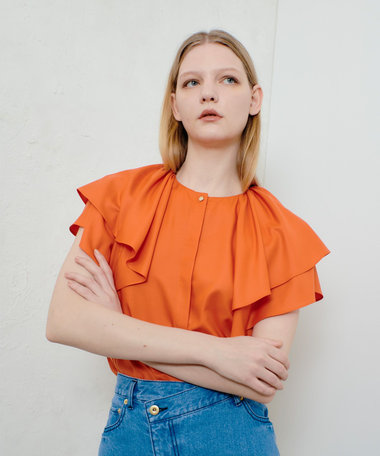 レイヤーラッフルスリーブブラウス