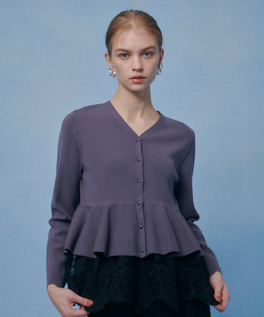 【LOULOU WILLOUGHBY】レースレイヤーペプラムカーディガン